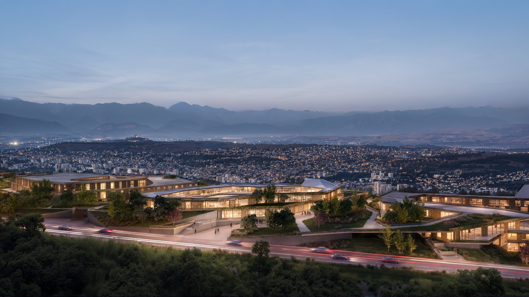 Mira Verde at dusk with the lights of Tbilisi below
