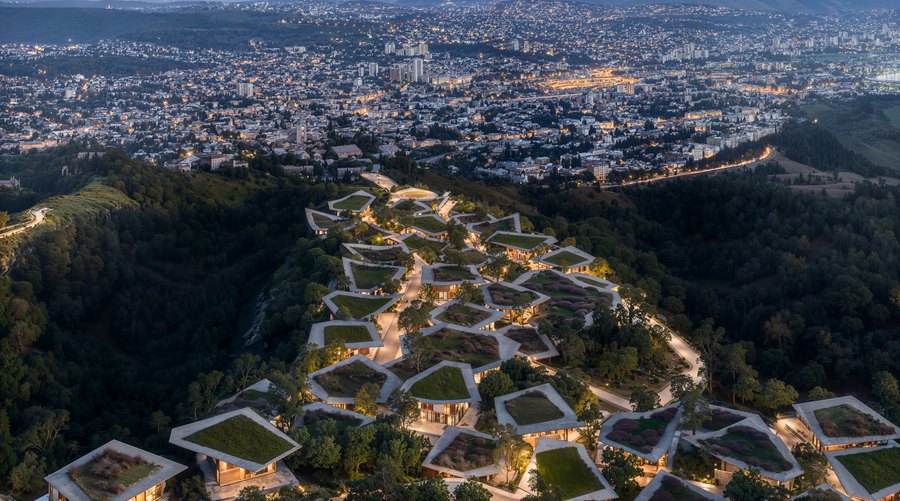 Mira Verde seen from above with Tbilisi beyond