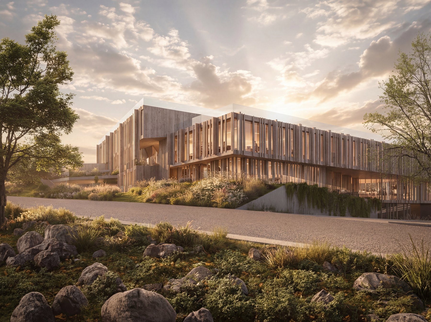 An education building within the Mira Verde master plan