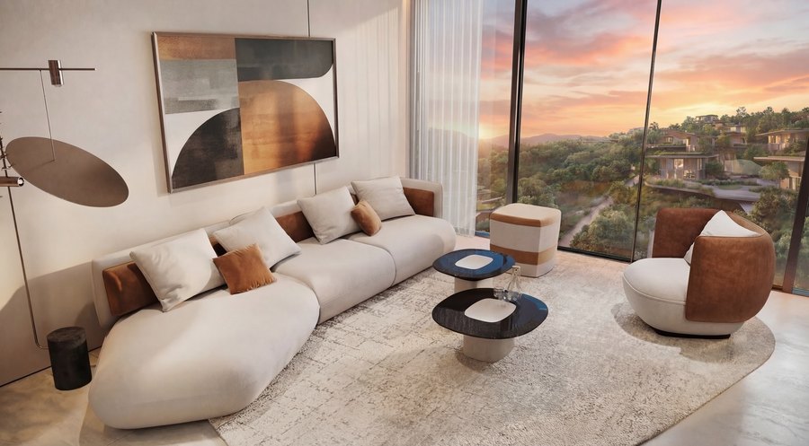 A fully furnished living area with Trussardi Casa pieces