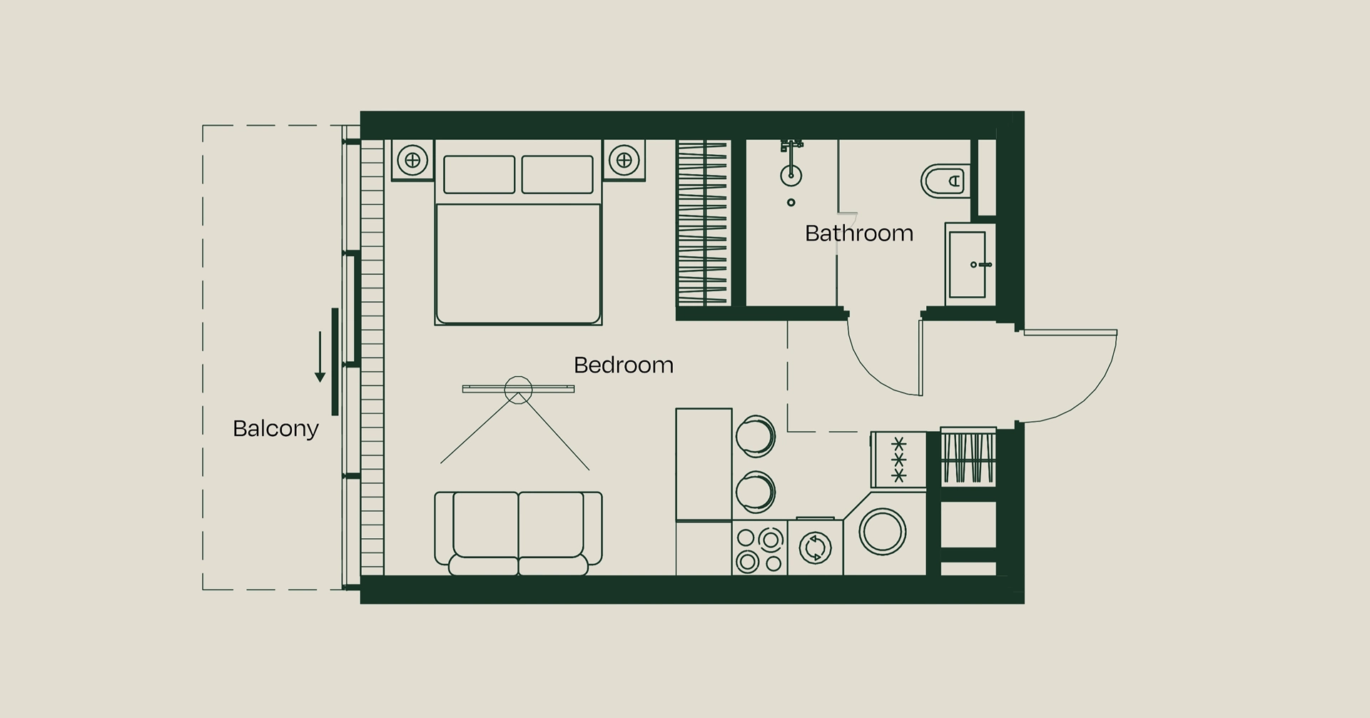 Studio floor plan, 38 m² — Trussardi Residences, Tower A